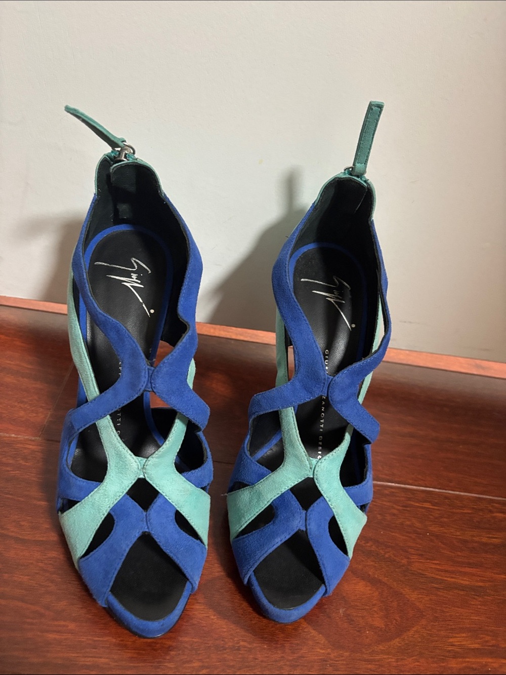 Giuseppe Zanotti Royal Blue & Teal Suede Strappy Heels